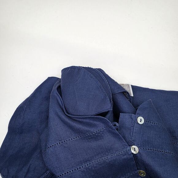 Vintage Jordan Women's 16W 100% Linen Boxy Button-Up Top Navy Blue Cottagecore - Picture 5 of 8